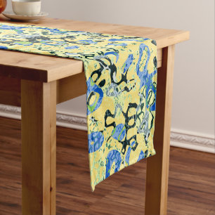 Blue Yellow Black Spotted Graphic Abstraction Short Table Runner