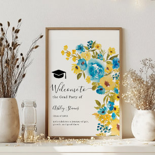 Blue Yellow Bold Wildflower Graduation Welcome Poster