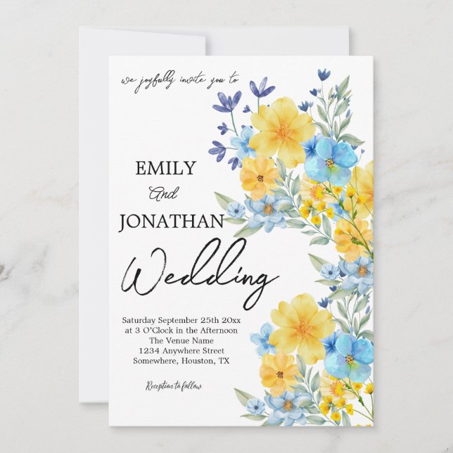 Blue Yellow Bold wildflower Invitation (Front)