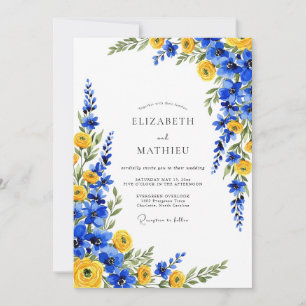 Blue Yellow Botanical Romance Wedding Invitation