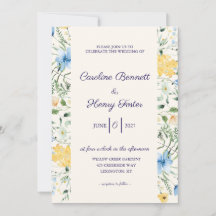 Blue & Yellow Botanical Wedding Invitation
