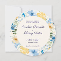 Blue & Yellow Botanical Wedding Save the Date