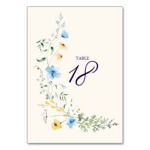 Blue & Yellow Botanical Wedding Table Number