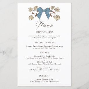 Blue Yellow Bows Flower Wedding Dinner Menu