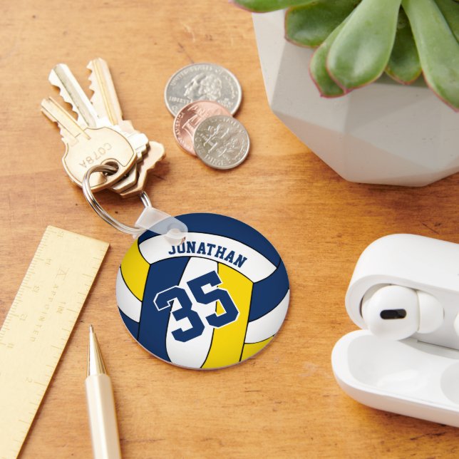 blue yellow boys' jersey number volleyball key ring (Desk)