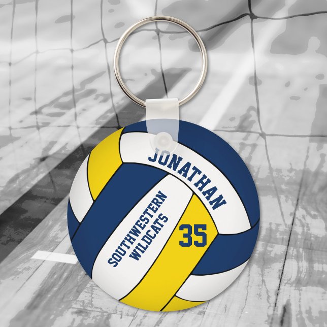 blue yellow boys' team name volleyball key ring (Creator Uploaded)