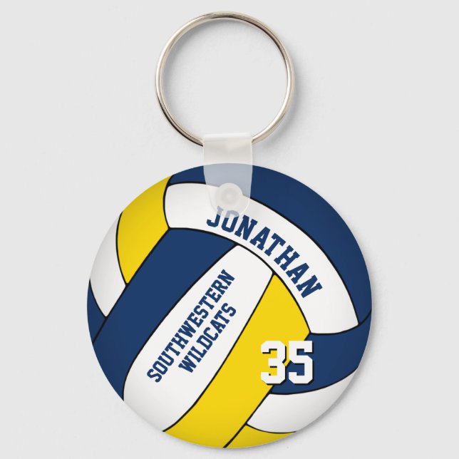 blue yellow boys team name volleyball key ring (Front)
