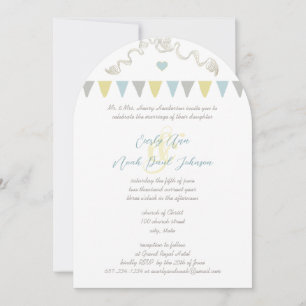 Blue & Yellow Bunting Pennant Wedding Invitations