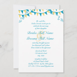 Blue & Yellow Bunting Pennant Wedding Invitations