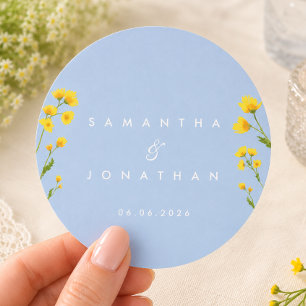 Blue & Yellow buttercup Classic Round Sticker