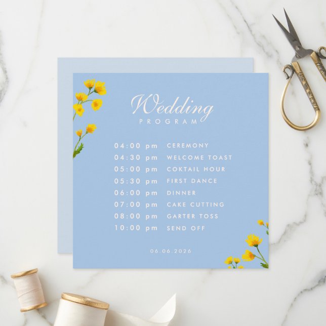 Blue & Yellow buttercup wedding Programme (Front/Back In Situ)