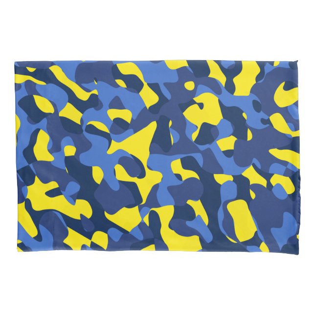 Blue Yellow Camouflage Print Pattern Pillowcase (Front)