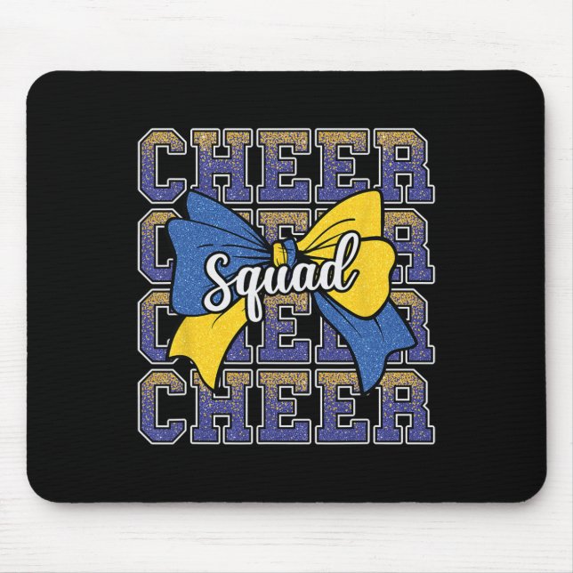 Blue Yellow Cheer Squad Funny Cheerleader Cheerlea Mouse Mat (Front)