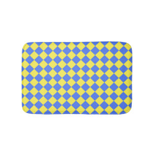 Blue Yellow Chequered Diamond Pattern Bath Mat