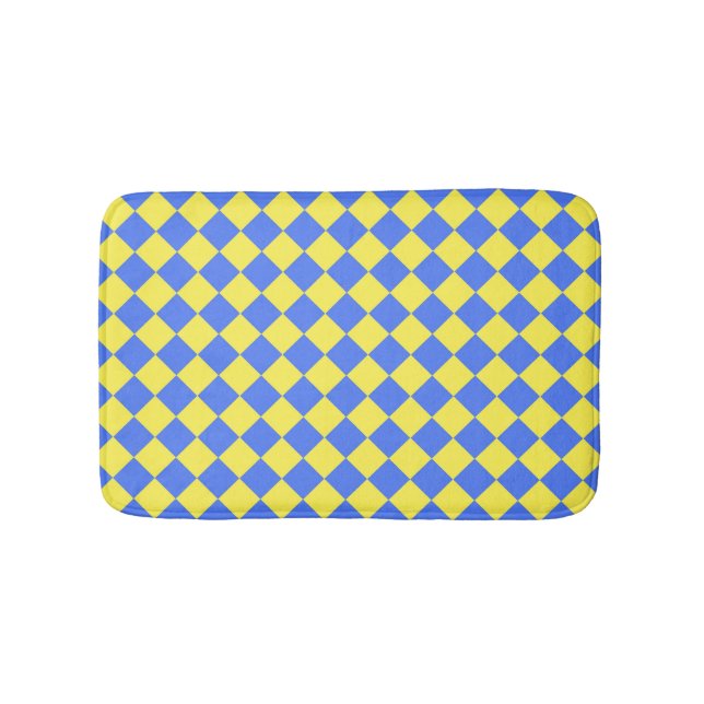 Blue Yellow Chequered Diamond Pattern  Bath Mat (Front)