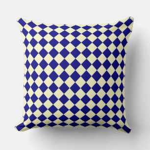 Blue Yellow Chequered Diamond Pattern  Cushion