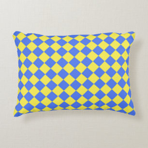 Blue Yellow Chequered Diamond Pattern Decorative Cushion