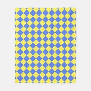 Blue Yellow Chequered Diamond Pattern Fleece Blanket