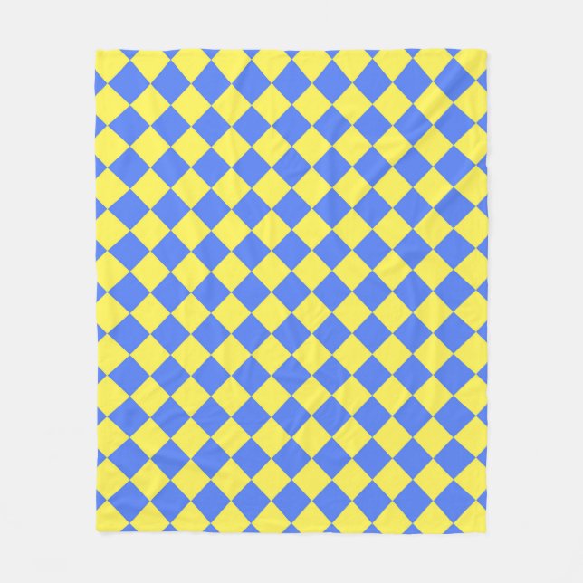 Blue Yellow Chequered Diamond Pattern  Fleece Blanket (Front)