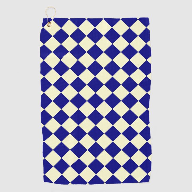 Blue Yellow Chequered Diamond Pattern Golf Towel (Front)