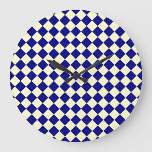 Blue Yellow Chequered Diamond Pattern Large Clock