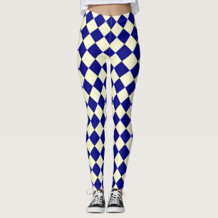Blue Yellow Chequered Diamond Pattern Leggings