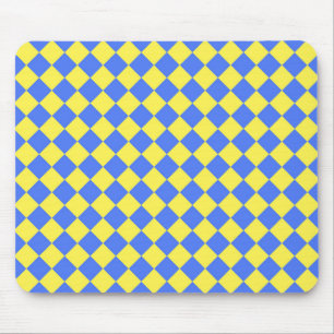 Blue Yellow Chequered Diamond Pattern  Mouse Mat