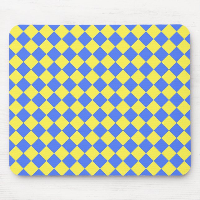 Blue Yellow Chequered Diamond Pattern  Mouse Mat (Front)