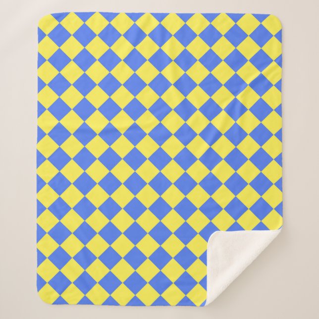 Blue Yellow Chequered Diamond Pattern  Sherpa Blanket (Front)