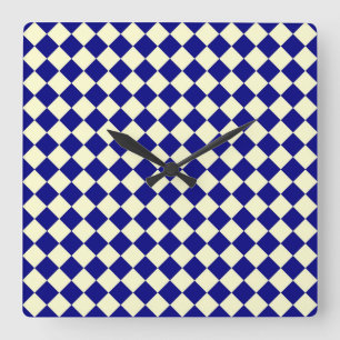 Blue Yellow Chequered Diamond Pattern Square Wall Clock