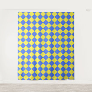 Blue Yellow Chequered Diamond Pattern Tapestry