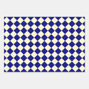 Blue Yellow Chequered Diamond Pattern Wrapping Paper Sheet