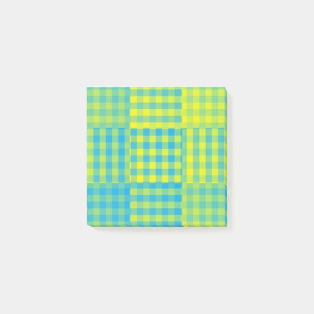 Blue Yellow Chequered Patchwork Pattern Post-it Notes (Front)