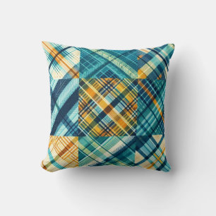 Blue Yellow Chequered Plaid Cushion