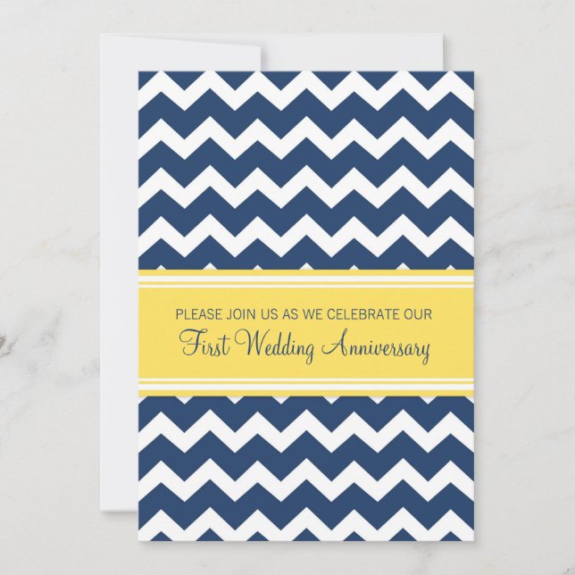 Blue Yellow Chevron 1st Anniversary Invitation (Front)