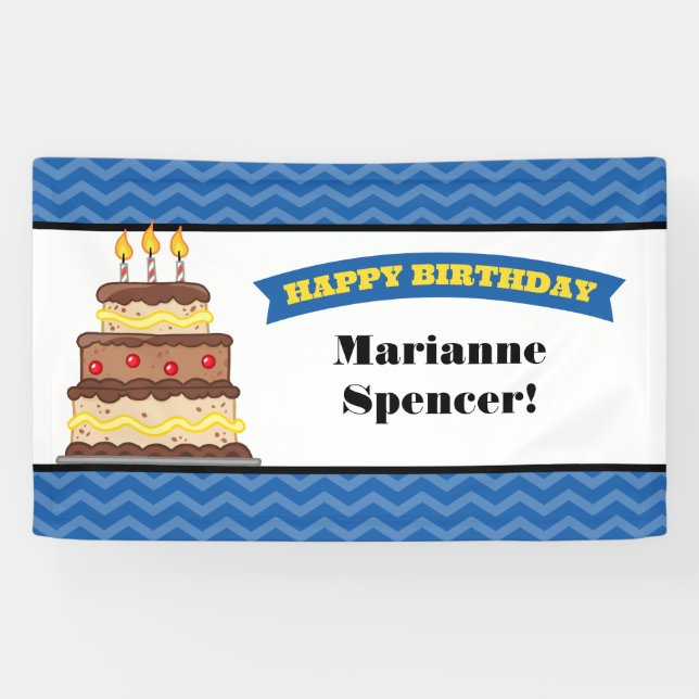 Blue Yellow Chevron Cake Birthday Banner (Horizontal)