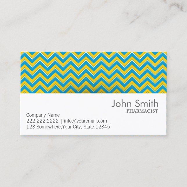 Blue & Yellow Chevron Pharmacist Business Card (Front)