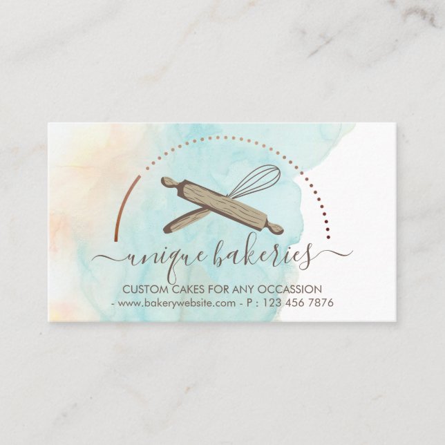 Blue Yellow Circle Baker Cake Maker Business Card (Front)