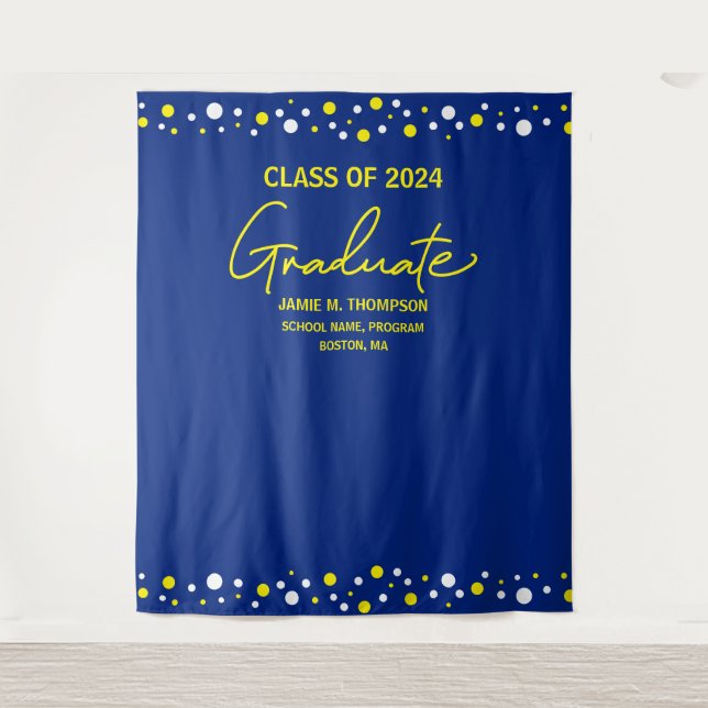 Blue Yellow Class of 2024 backdrop graduation Tapestry (Front)