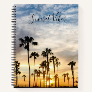 Blue & Yellow Cloudy Palm Trees Sunset Notebook