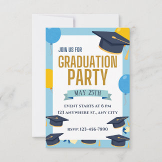 Blue Yellow Colorful Graduation Party Invitation