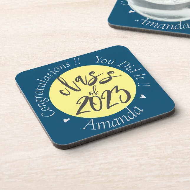  Blue Yellow Congratulations You Did It Graduation Coaster (Left Side)