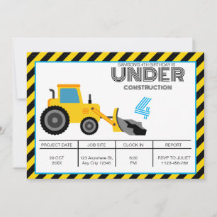 Blue Yellow Construction Birthday Invitation