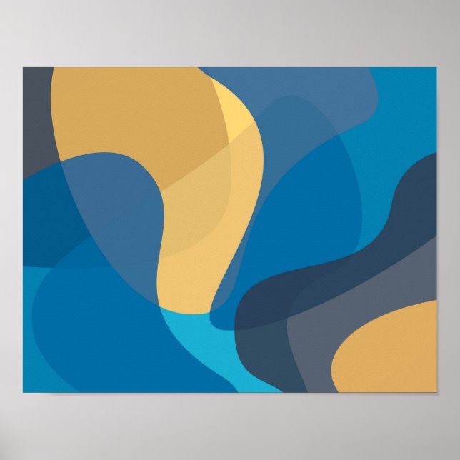Blue, yellow, cool, trendy urban wavy illustration poster (Front)