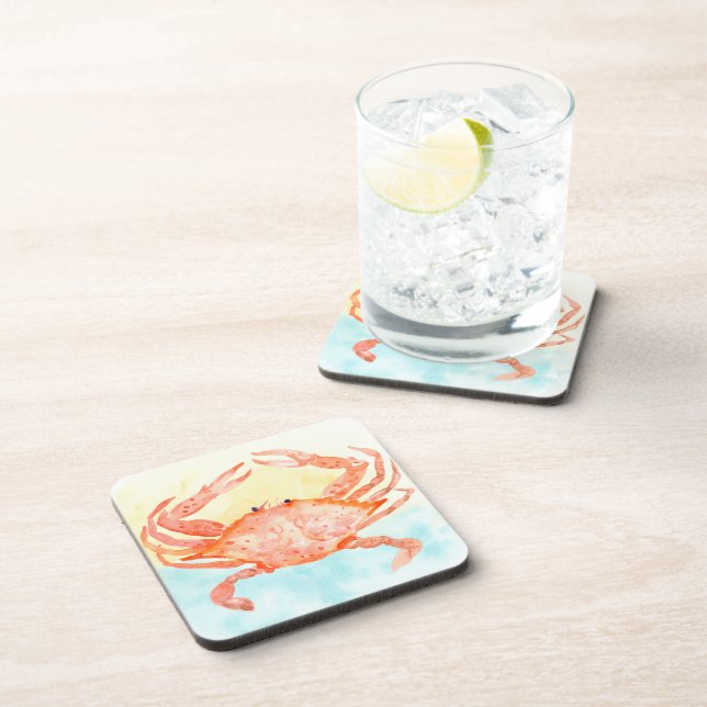 Blue Yellow Crab Watercolor Coaster (Right Side)