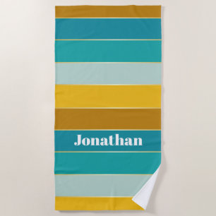 Blue Yellow Custom Summer Colour Block Stripes Beach Towel
