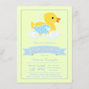 Blue Yellow Cute Rubber Duck Baby Shower Invitation