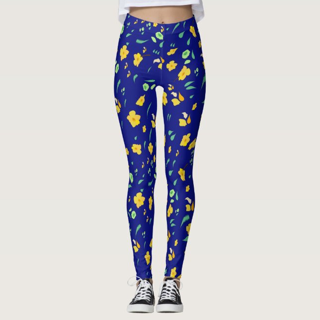 Blue Yellow Daffodil Leggings (Front)