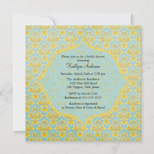 Blue & Yellow Damask Bridal Shower Invitation