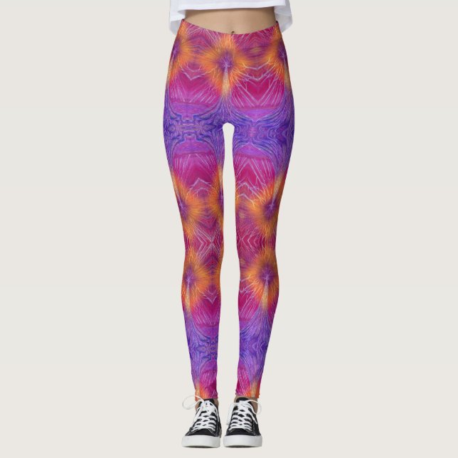 Blue-Yellow Diamond Tree Leggings (Front)